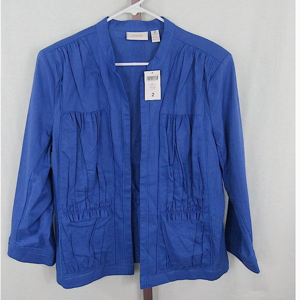 Chicos Linen Blazer Jacket Cotton Casual Open Contemporary Lagenlook Ruched NEW - Picture 2 of 12